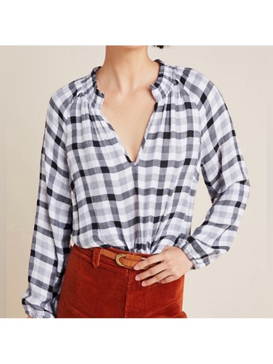 Anthropologie Tops - Cloth & Stone for Anthropologie Sara Plaid Blouse black white plaid S
